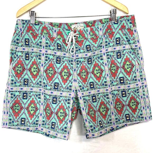 J. Crew 36 Board Shorts Swim Trunks Geometric Diamond‎ Colorful Vacation Beach - Picture 1 of 10